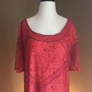 Coral Plus-Size Beaded Dress